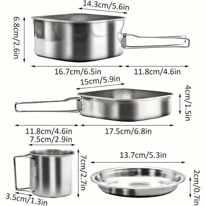 Stainless Steel Camping Cookware Set With Carry Bag