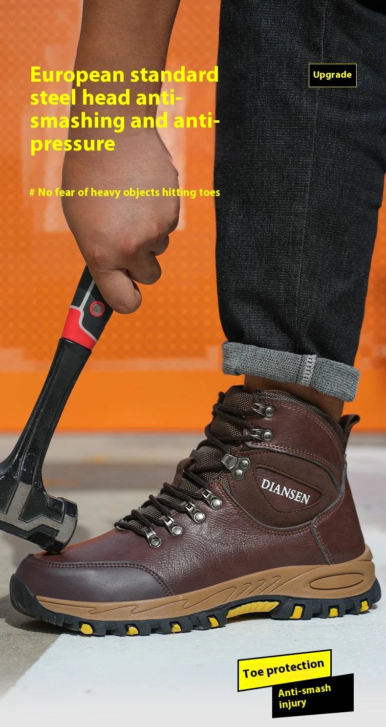 VEIGAR Waterproof Leather Safety Work Boots For Men Indestructible