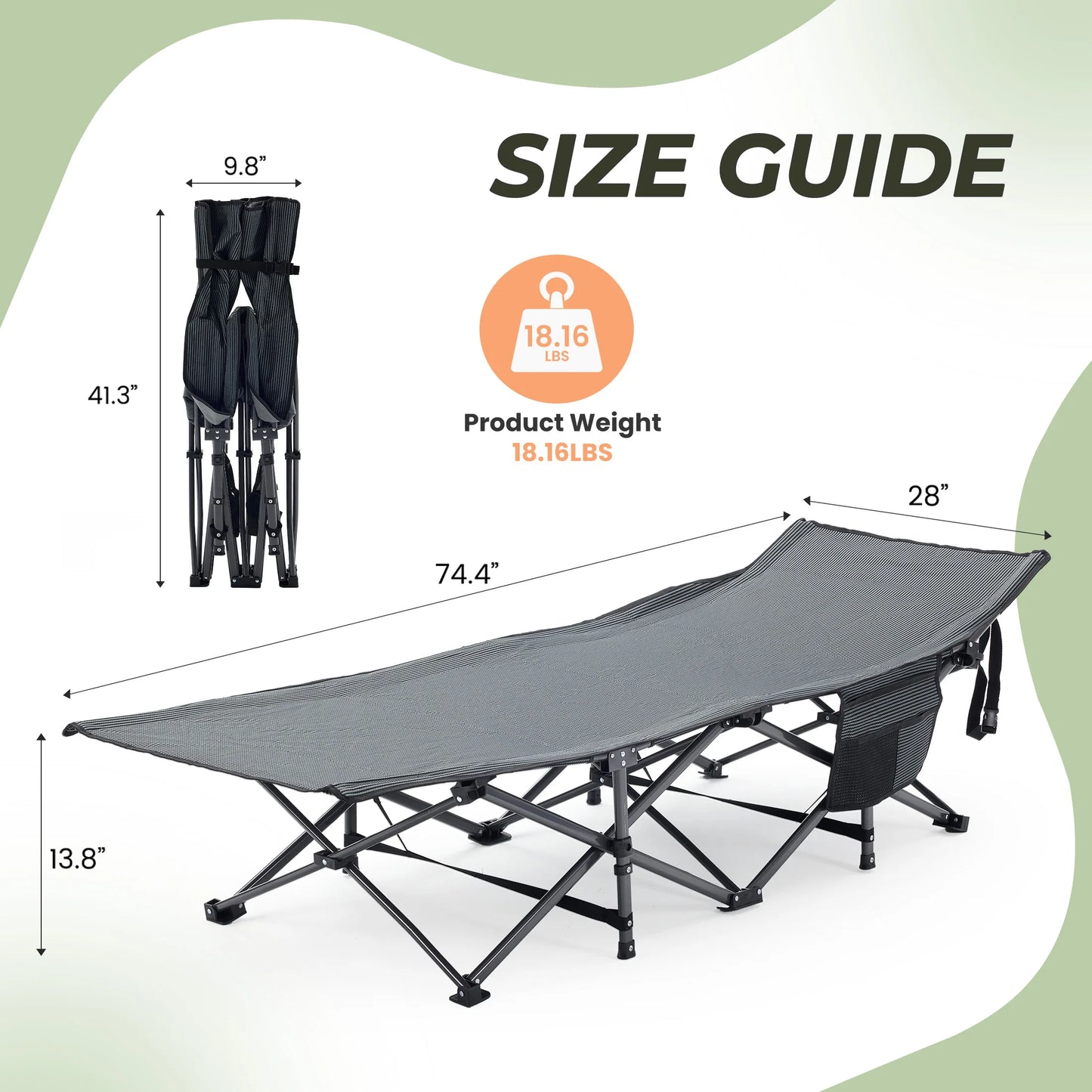 JHK Folding Camping Cot With Sturdy Carbon Steel Frame