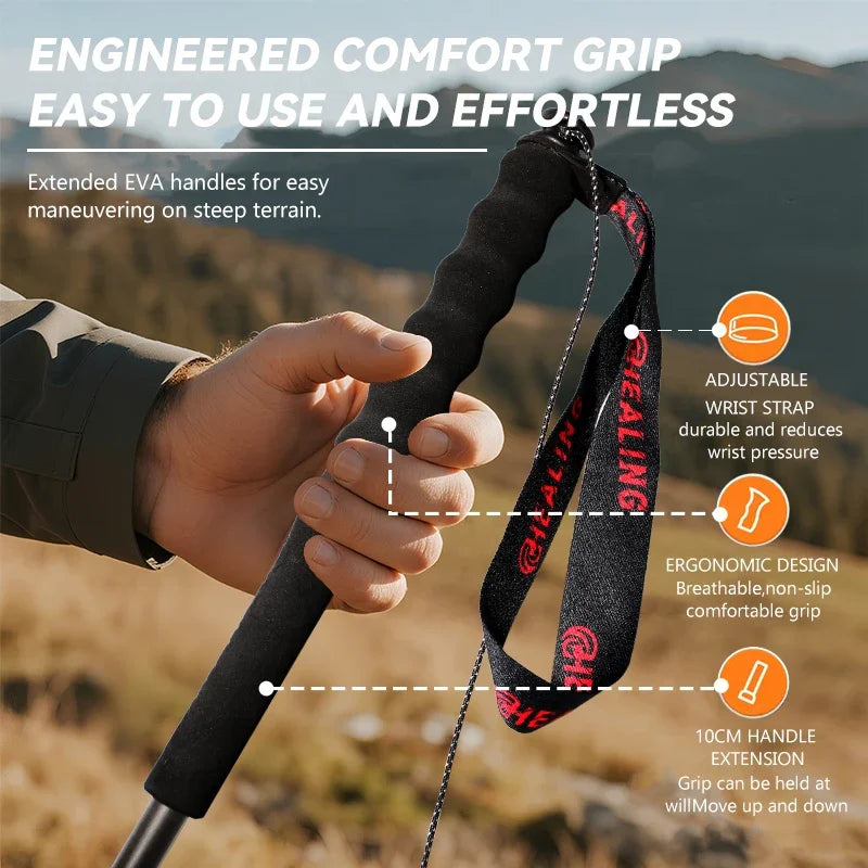 OKHEALING Trekking Poles Carbon Fiber Ultra Light Folding Two Piece