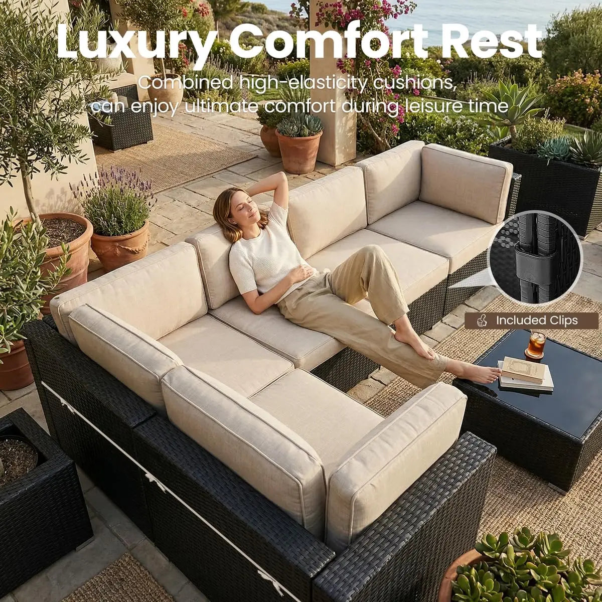XIAOLANG Outdoor Patio Furniture Set With Gas Fire Pit Table