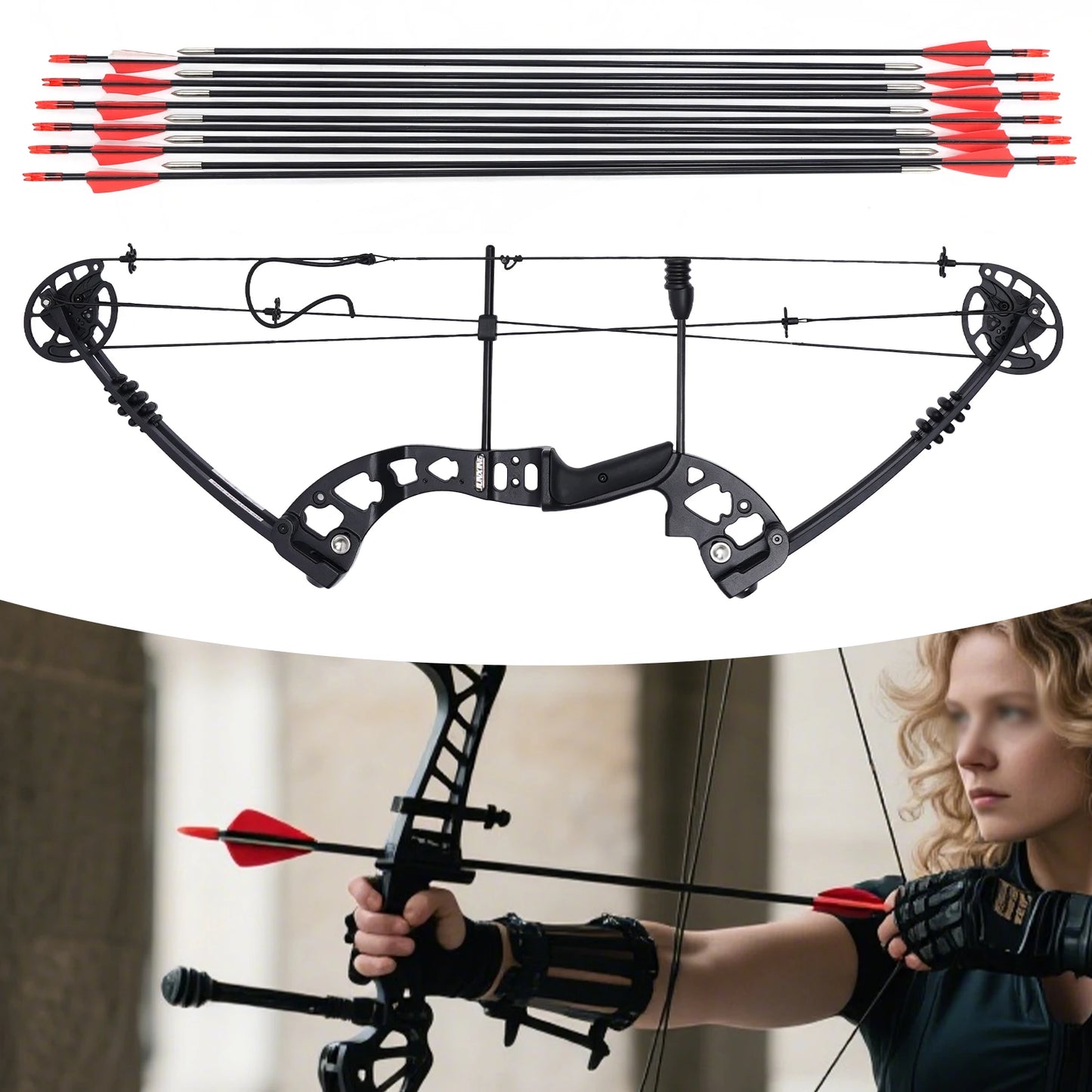 Right Handed Compound Bow Kit With Twelve Arrows For Beginners