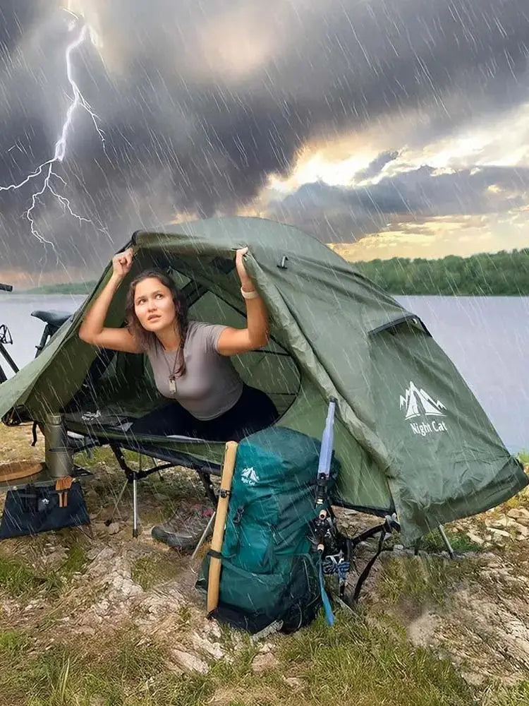 Elevated Camping Cot Tent with 16 Legs Heavy Duty Off-Ground Tent for 1 Person Rainfly Quick Setup for Fishing Hunting & Beach