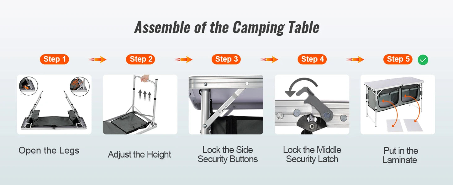 VEVOR Camping Kitchen Table Quick Setup Folding Outdoor Table