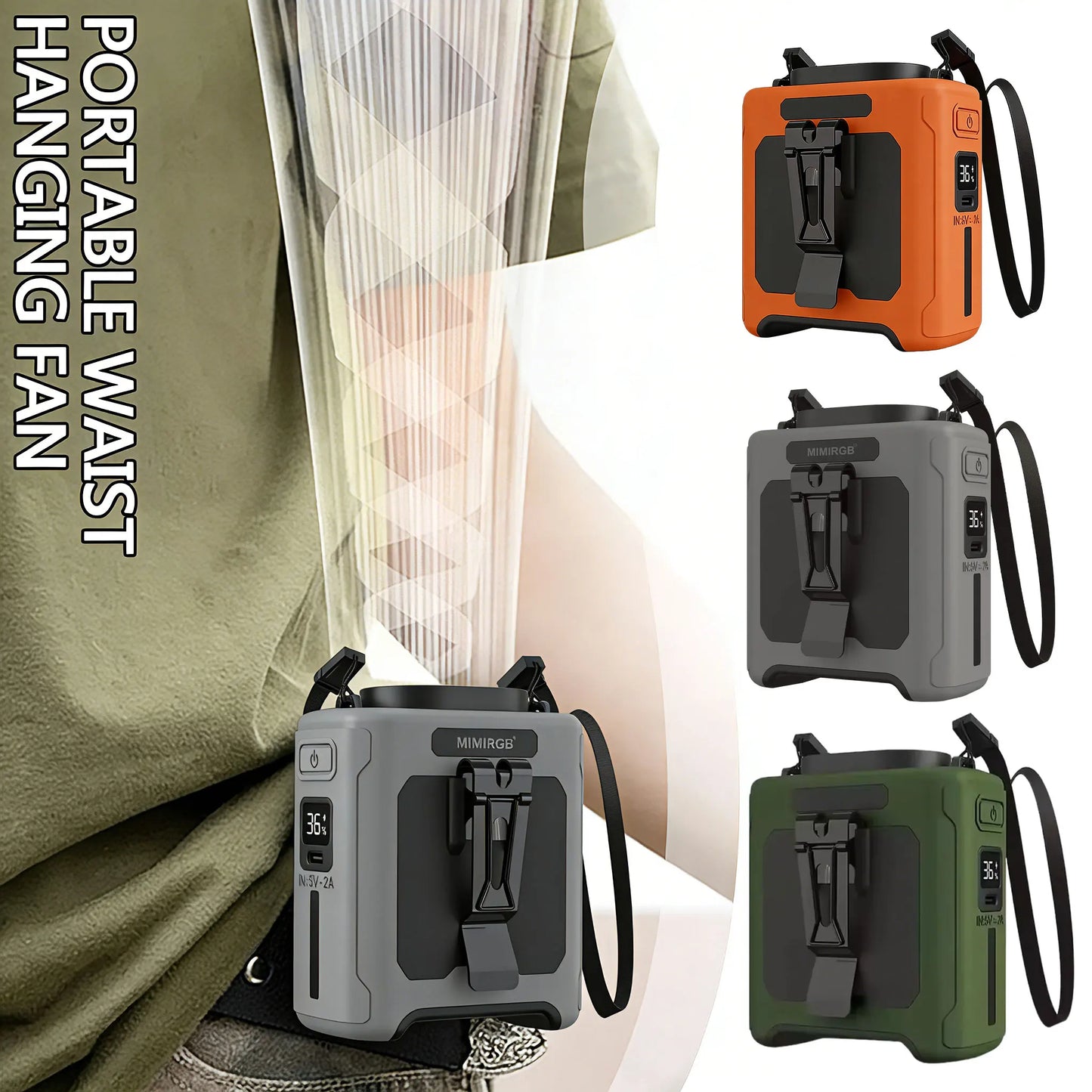 10000mAh Portable Waist Fan With 5 Speed USB Rechargeable Clip