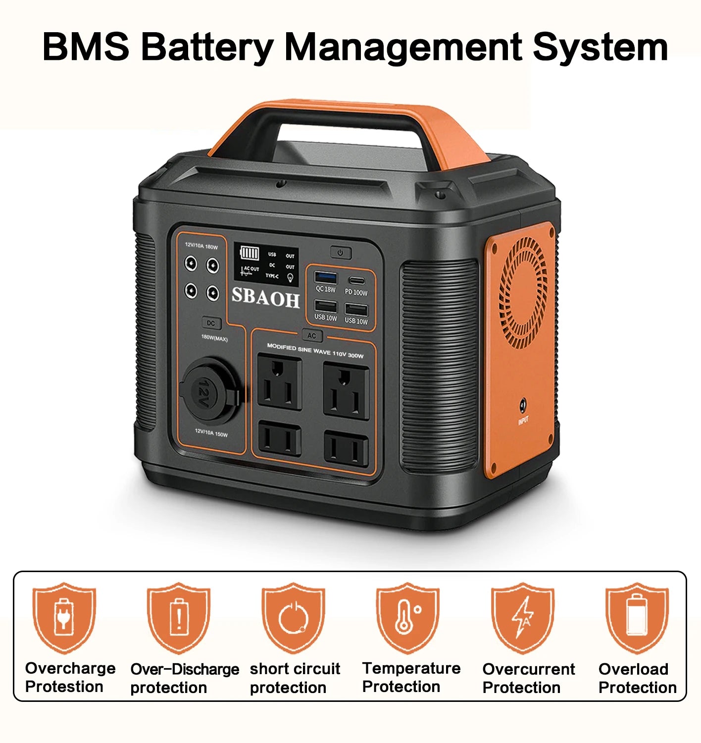 SBAOH Portable Power Station 300W 296Wh Solar Generator