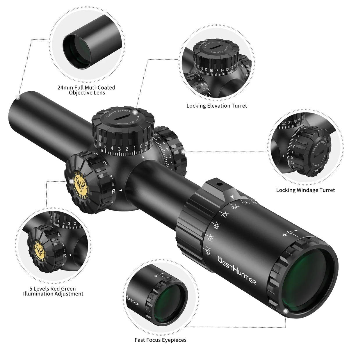 WestHunter HD GEN2 Compact LPVO Red Green Illuminated Hunting Riflescope