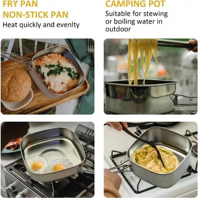 Stainless Steel Camping Cookware Set With Carry Bag
