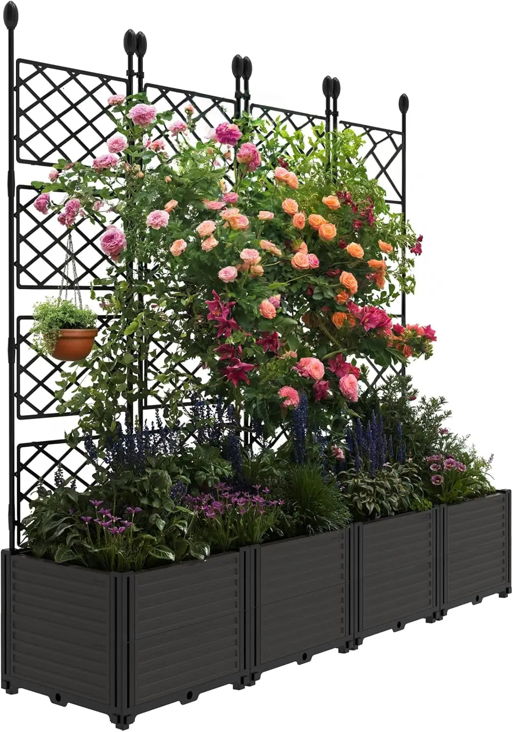 Twister Plastic Raised Planter Box With Trellis And Drainage