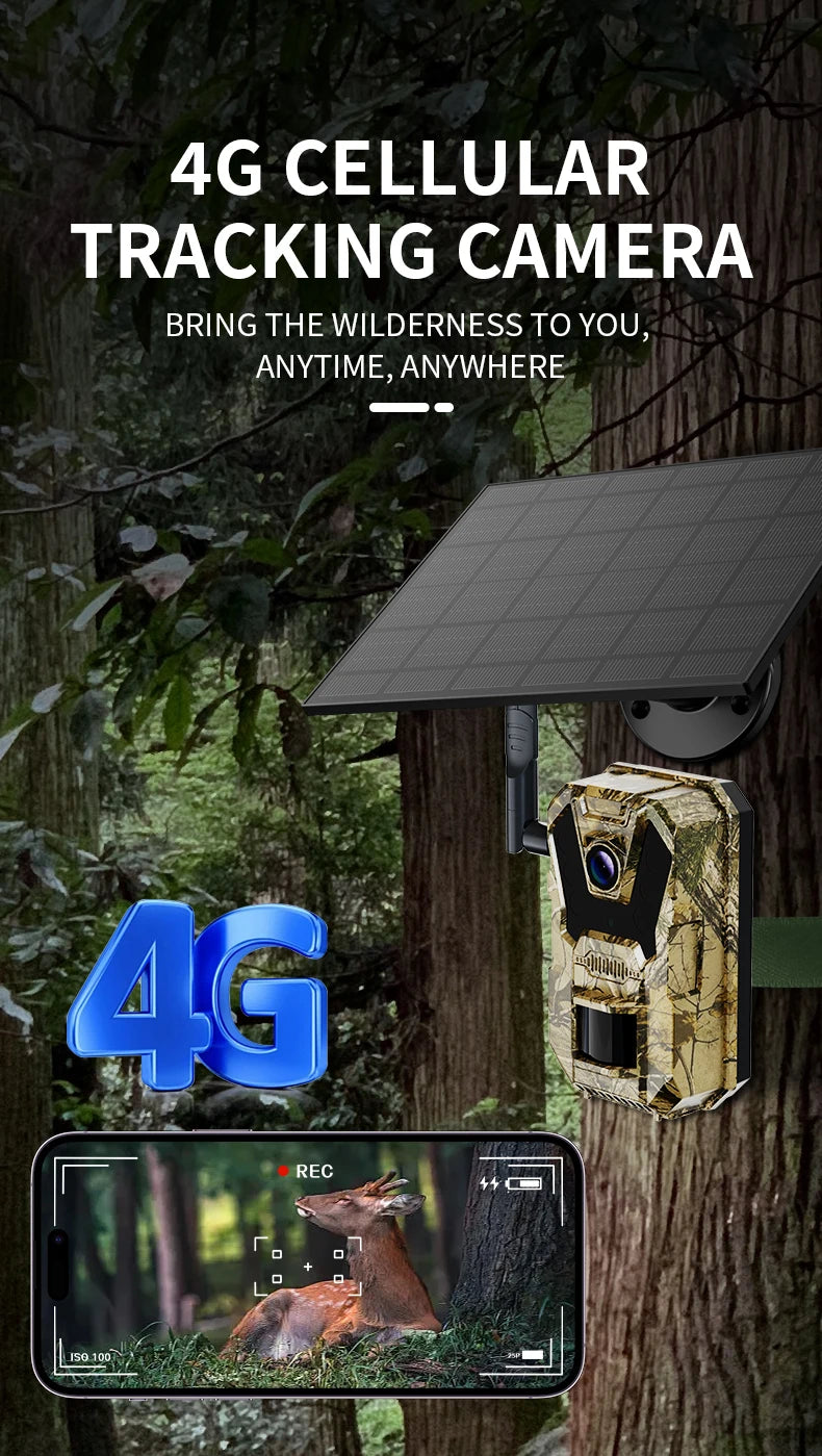 New 8K 60mp Solar Powered Hunting Camera Waterproof MP4 WIFI Infrared Trail Camera 5200mAh Battery for Wild Animals Watching