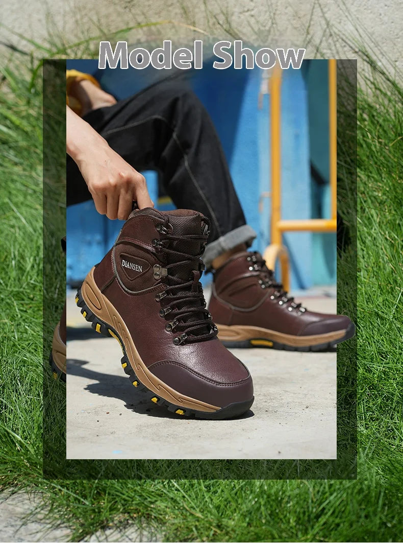 VEIGAR Waterproof Leather Safety Work Boots For Men Indestructible
