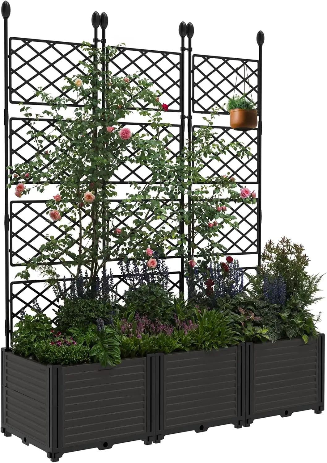 Twister Plastic Raised Planter Box With Trellis And Drainage