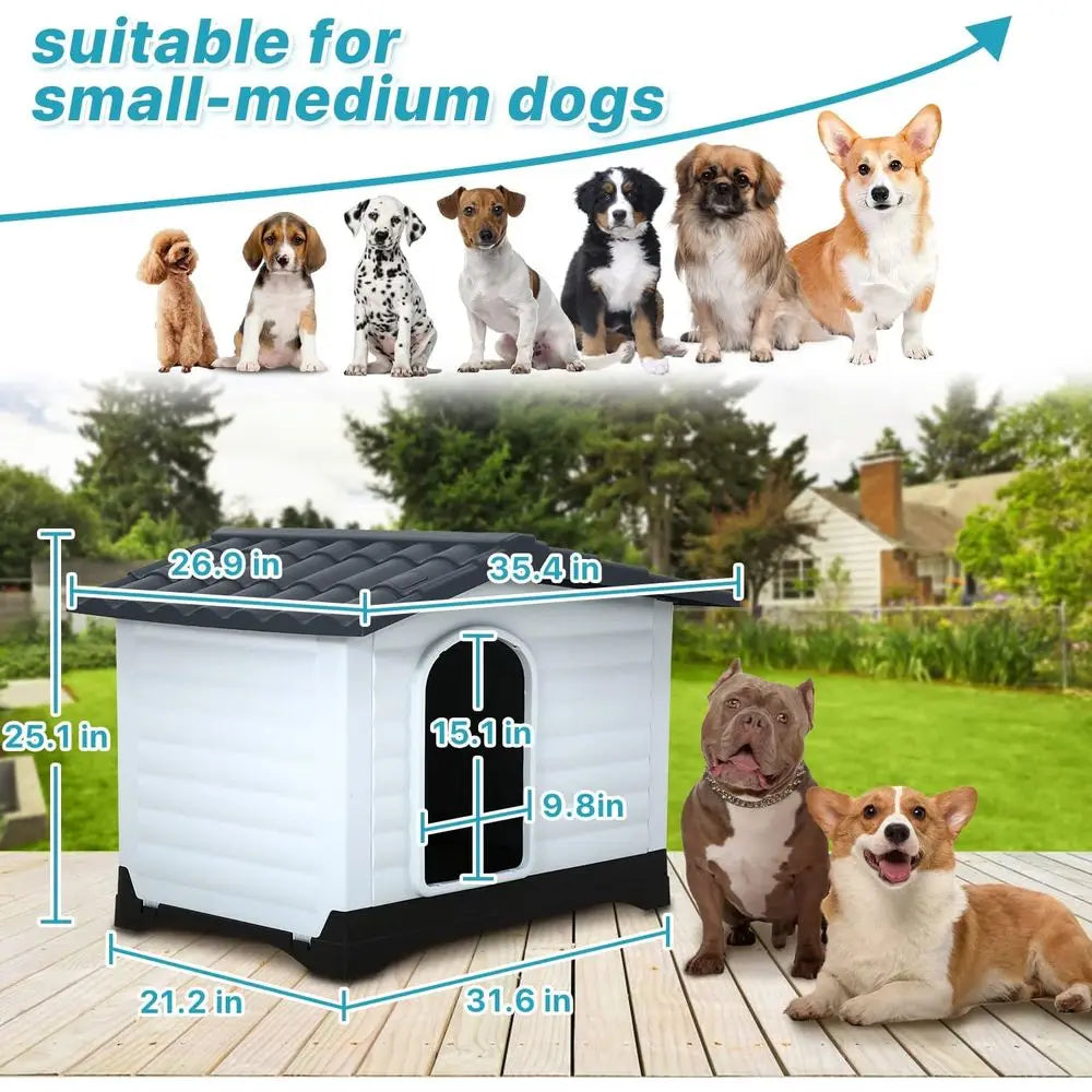 Dog House, Large Dog House or Small Medium Large Dogs, Water Resistant Ventilate Plastic Durable Indoor Outdoor Pet Shelter Kenn
