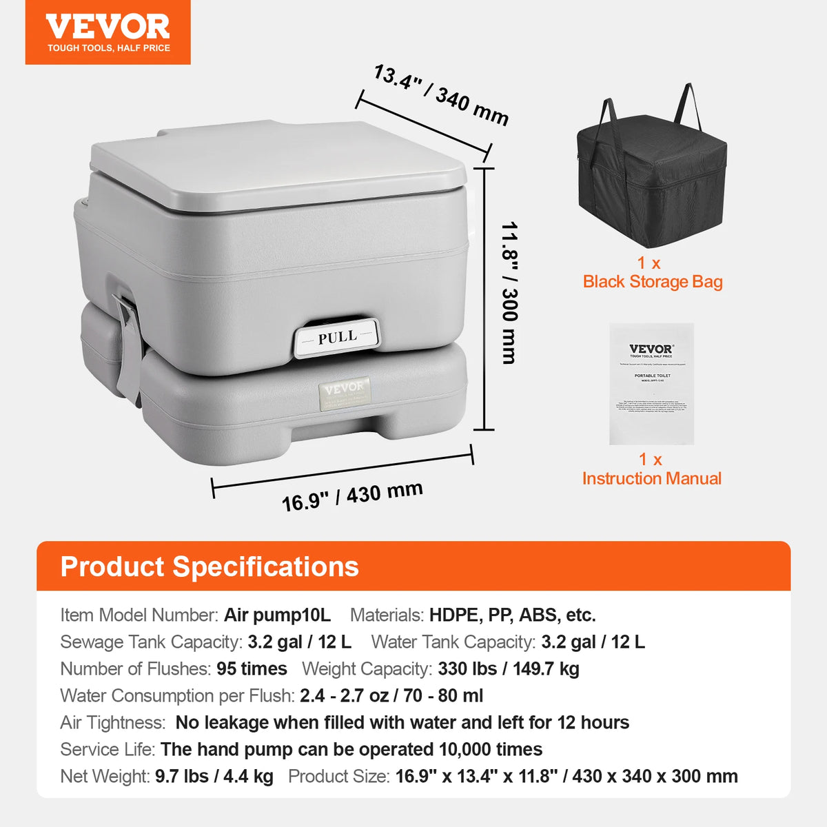 SucceBuy Portable Camping Toilet Push Button Pressurized Flush Commode