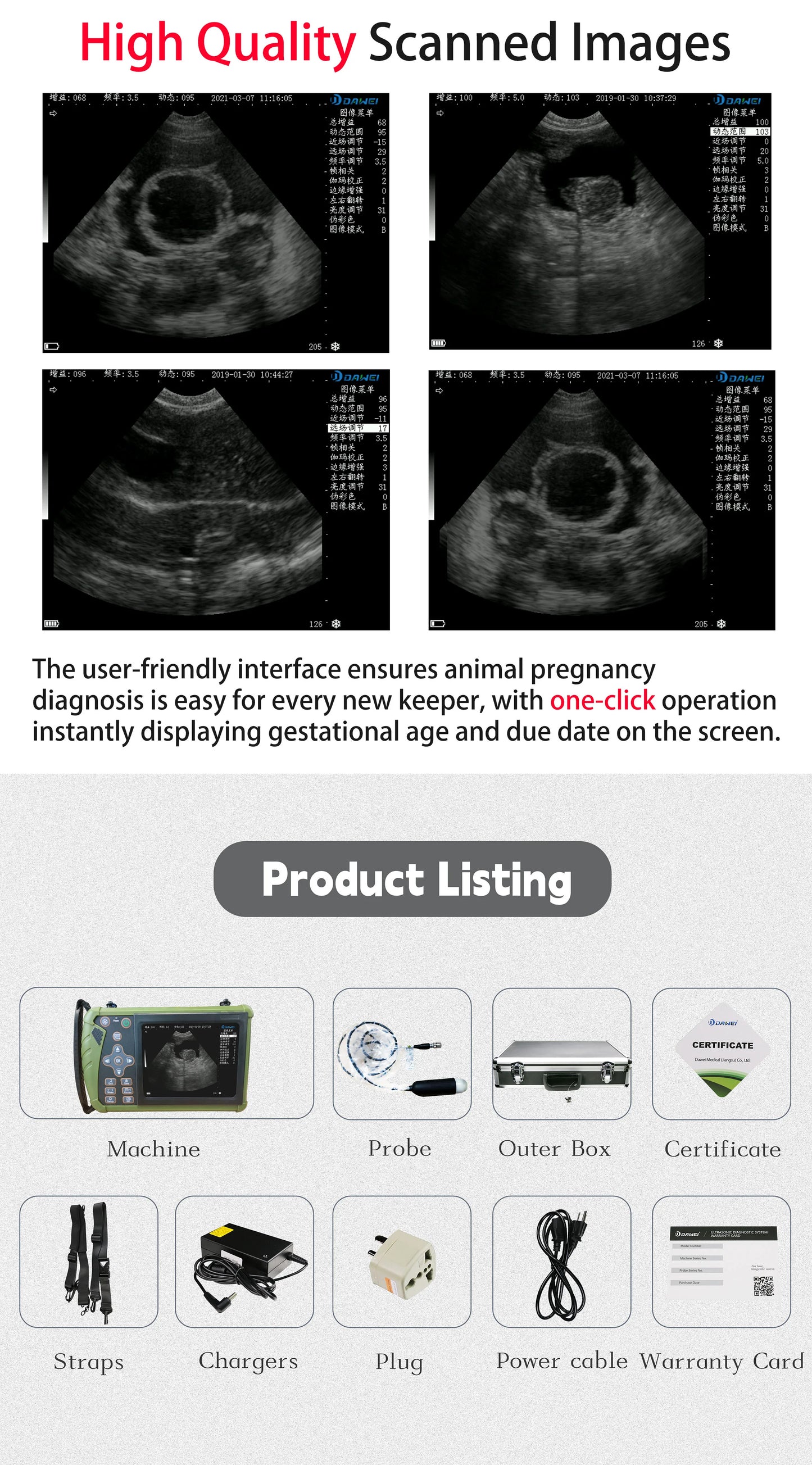 DAWEI Portable Veterinary Ultrasound Scanner With 3.5MHz Convex Probe