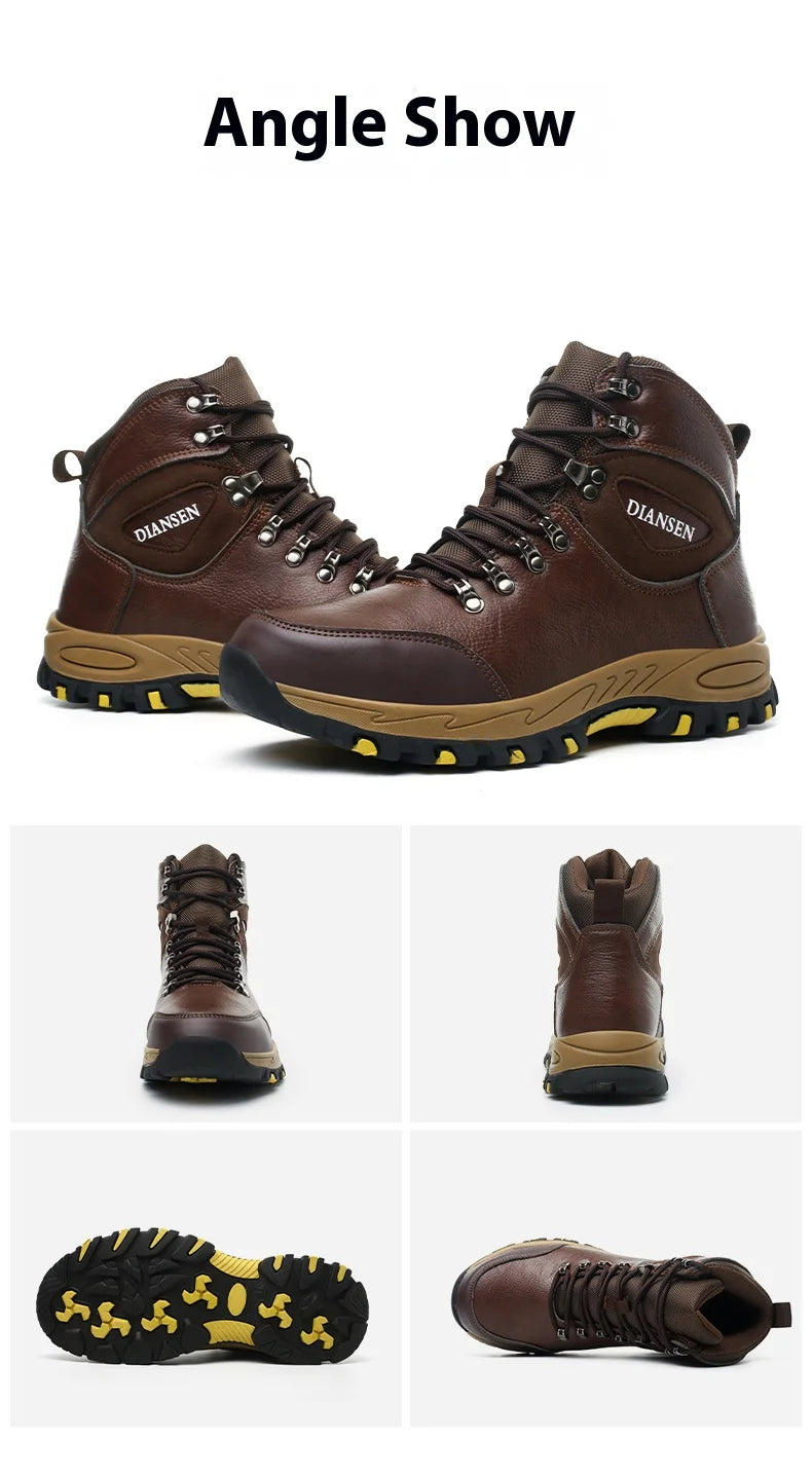 VEIGAR Waterproof Leather Safety Work Boots For Men Indestructible