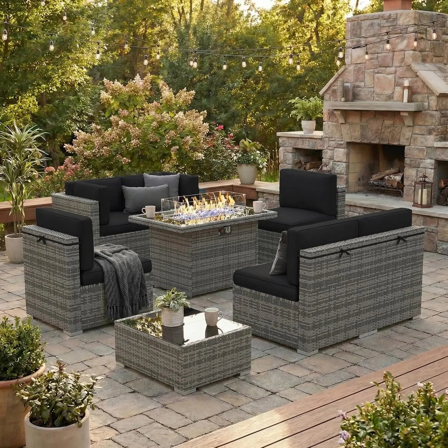 XIAOLANG Outdoor Patio Furniture Set With Gas Fire Pit Table