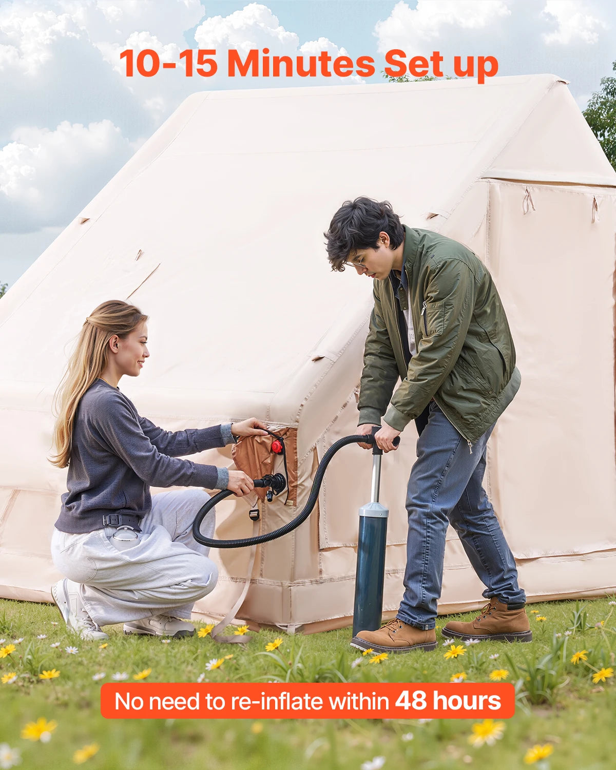 Vevor 3-5 Person Inflatable Camping Tent With Hand Pump