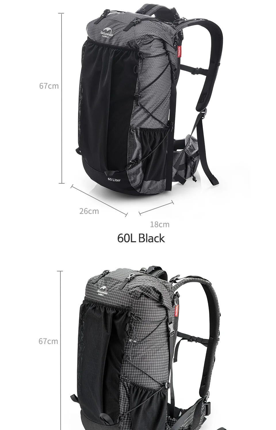 Naturehike Waterproof Mountain Backpack With Rain Cover For Hiking