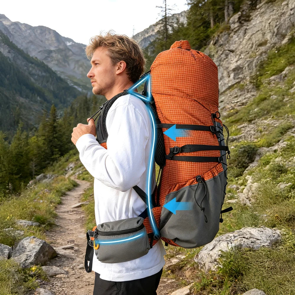 Night Cat Internal Frame Hiking Backpack Roll Top Rain Cover