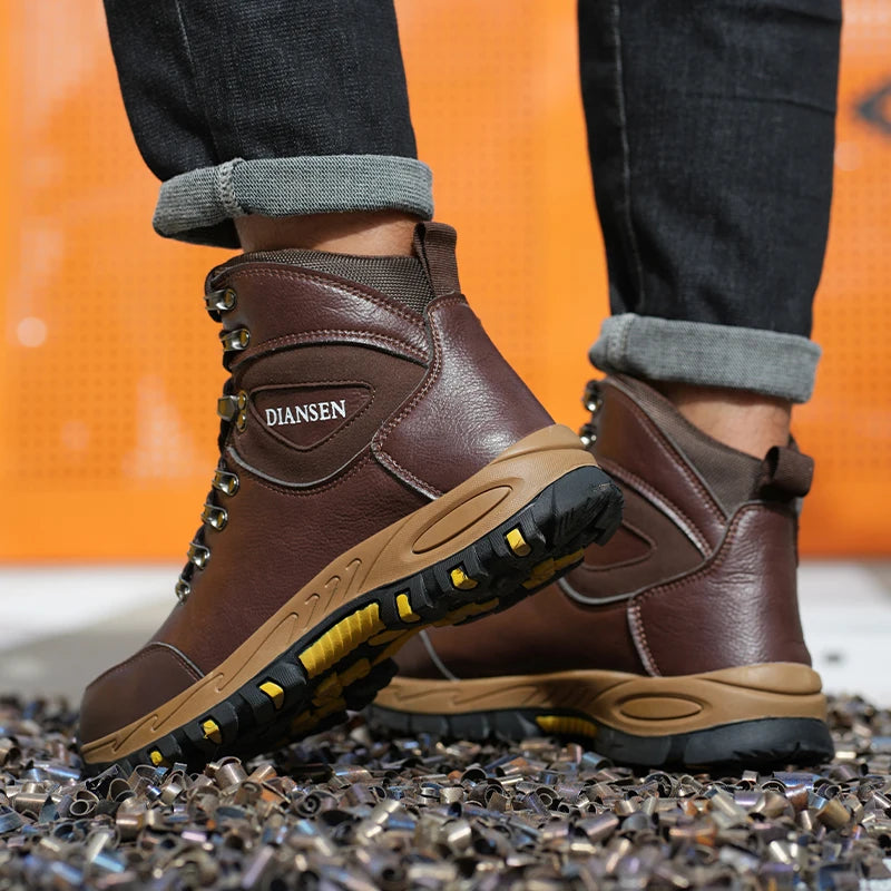 VEIGAR Waterproof Leather Safety Work Boots For Men Indestructible