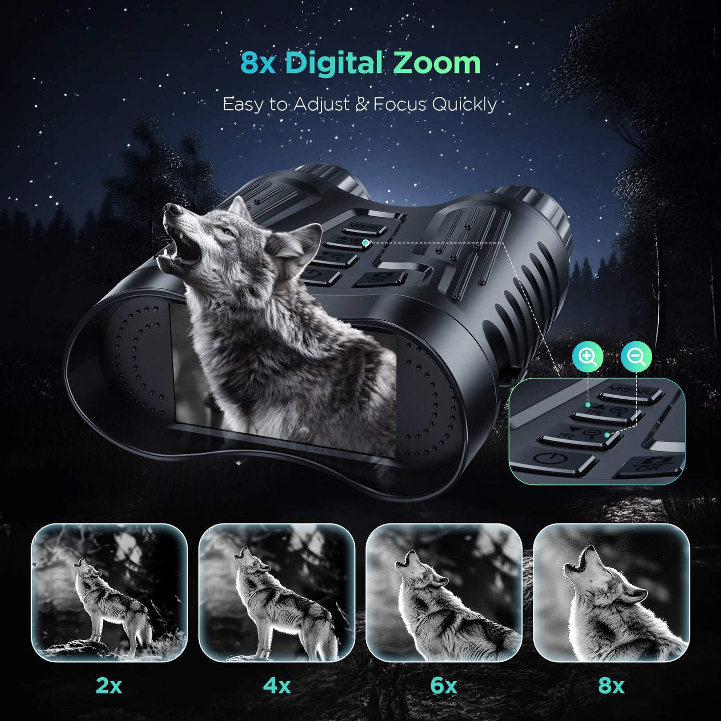 Letcmoi Rechargeable Night Vision Telescope 4K Infrared Binocular 8x Zoom