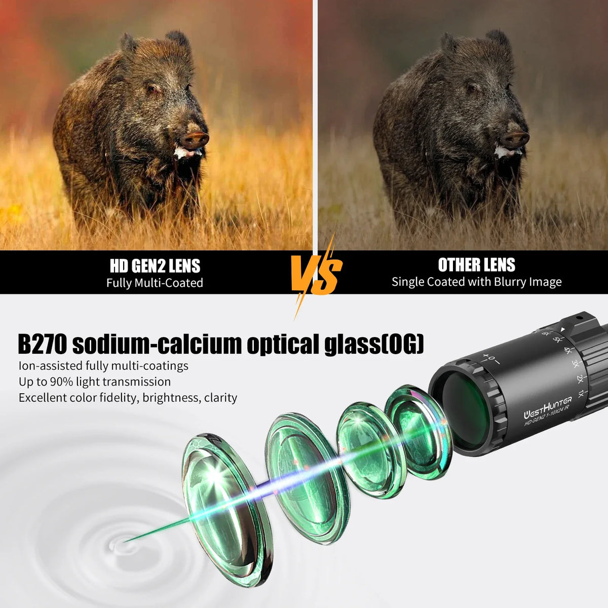 WestHunter HD GEN2 Compact LPVO Red Green Illuminated Hunting Riflescope