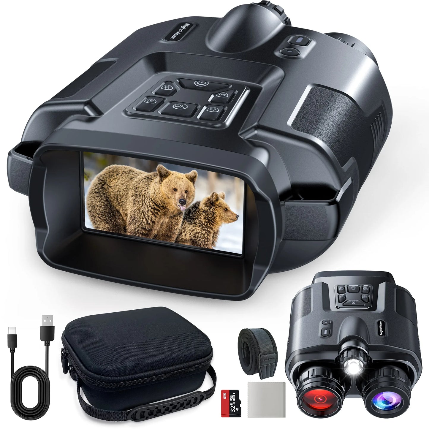 Letcmoi 4K Night Vision Binoculars With 8x Digital Zoom And Tactical Light