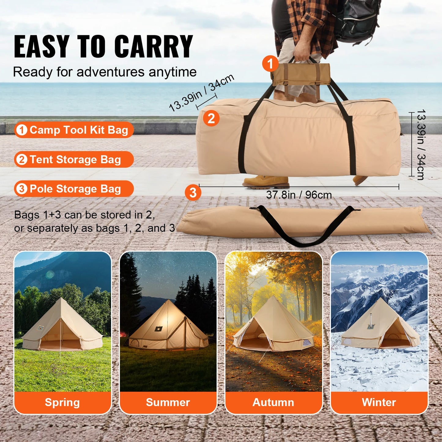 SucceBuy Canvas Bell Tent Camping Holds Up To 8 People