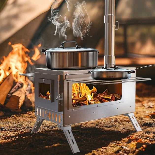 Portable Wood Burning Stove for Outdoor Heating and Cooking