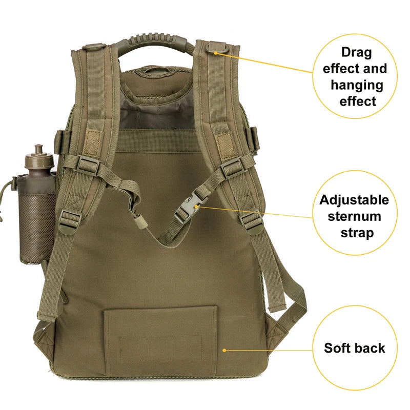 LQARMY 65L Outdoor Tactical Backpack Men's Outdoor Hiking Bag Large Capacity Military Army Bags Travelling Camping Rucksack
