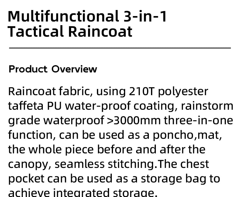 Qunature Multifunctional Waterproof Raincoat For Hiking Outdoor Fishing Camping