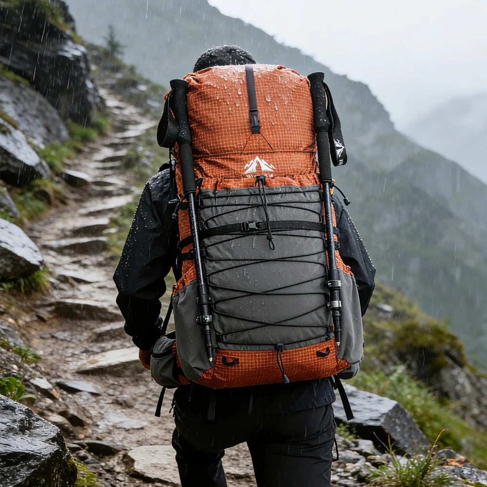 Night Cat Internal Frame Hiking Backpack Roll Top Rain Cover
