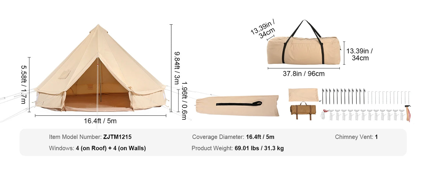 SucceBuy Canvas Bell Tent Camping Holds Up To 8 People