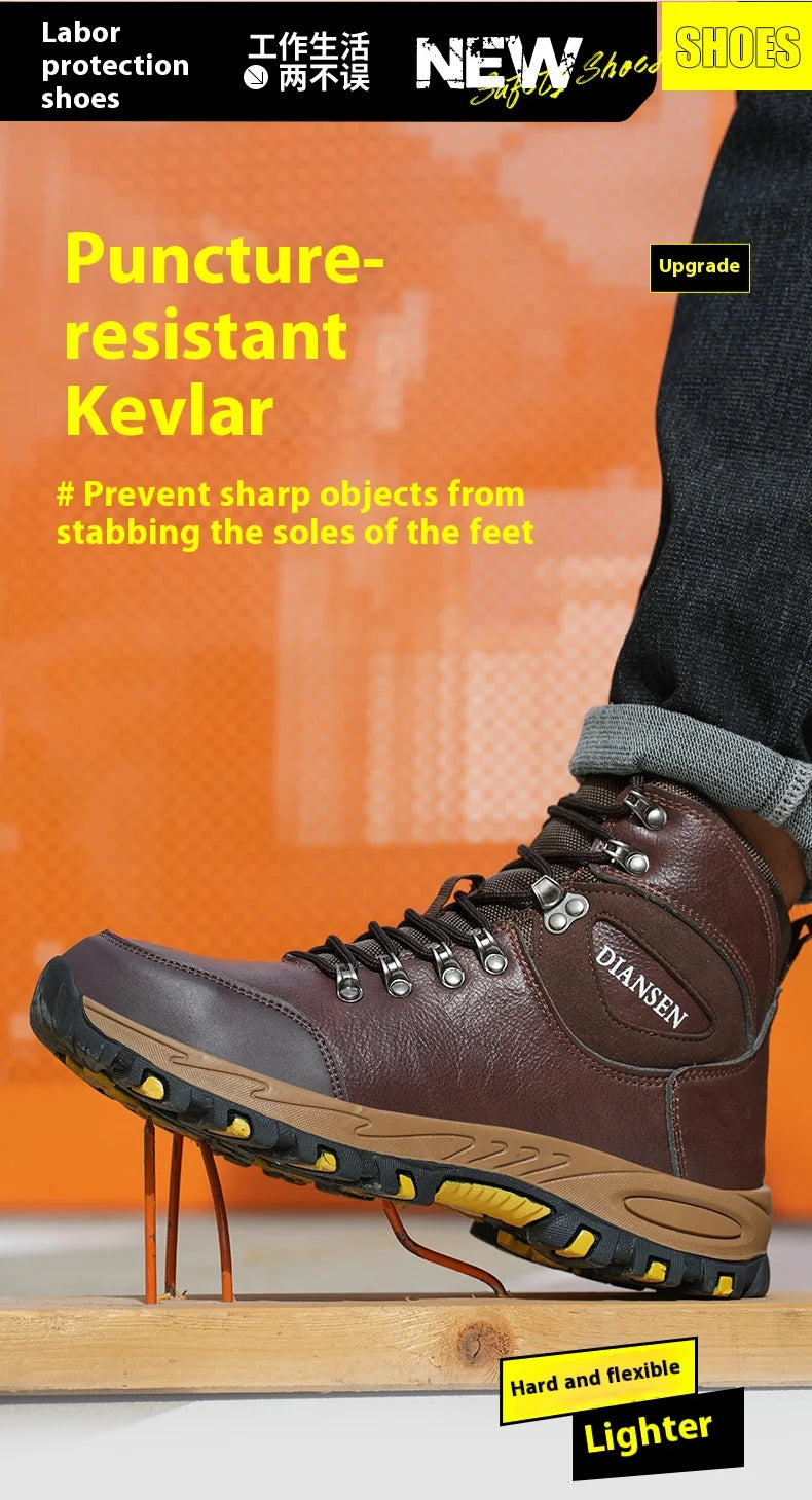 VEIGAR Waterproof Leather Safety Work Boots For Men Indestructible