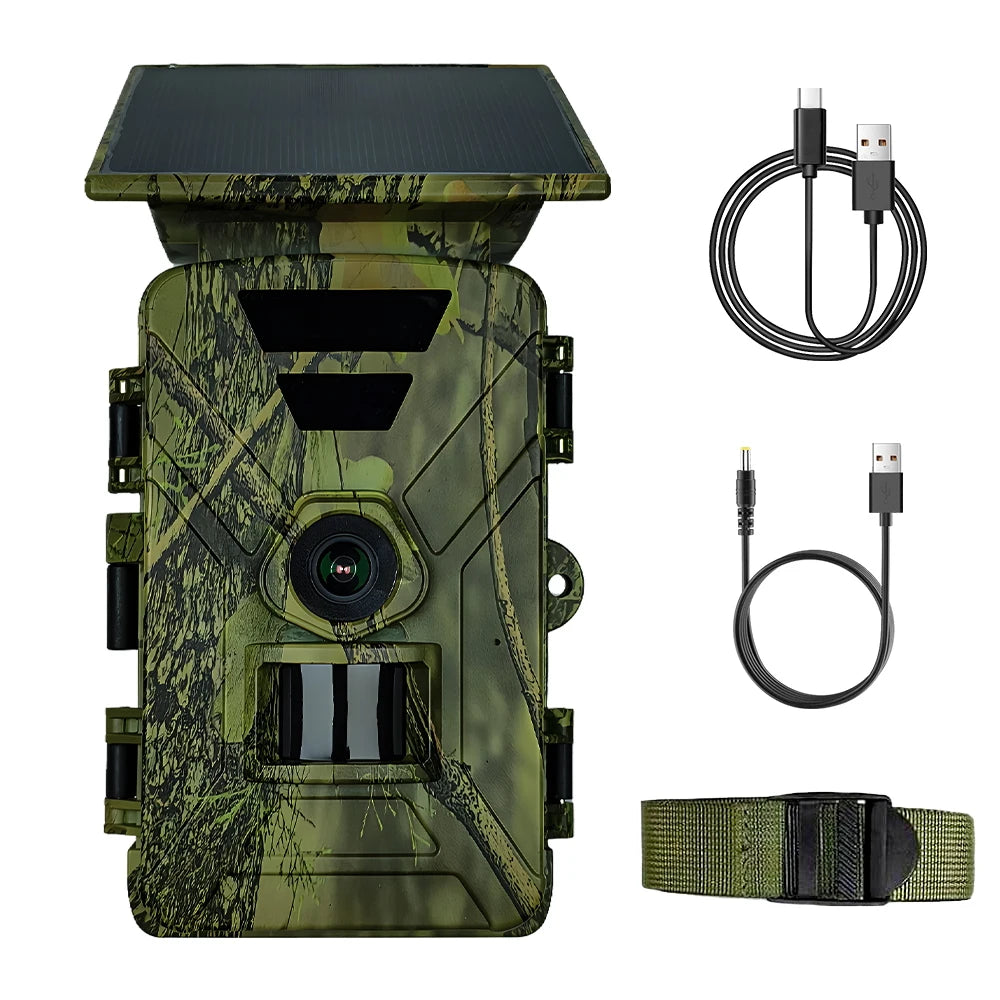 New 8K 60mp Solar Powered Hunting Camera Waterproof MP4 WIFI Infrared Trail Camera 5200mAh Battery for Wild Animals Watching