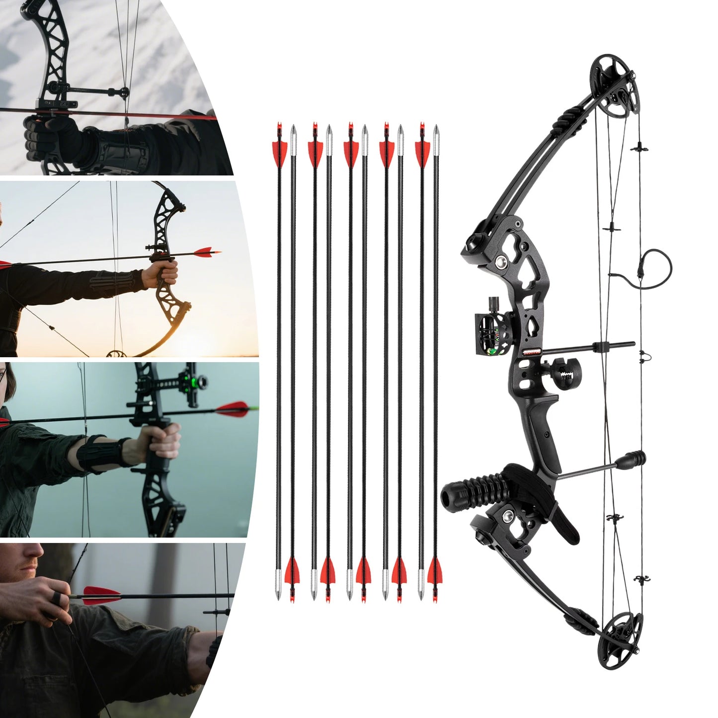 Right Handed Compound Bow Kit With Twelve Arrows For Beginners