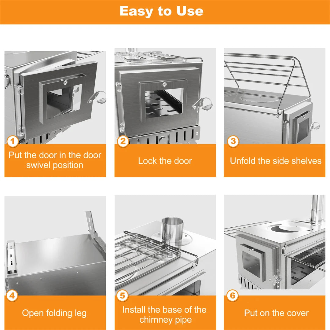 Portable Wood Burning Stove for Outdoor Heating and Cooking