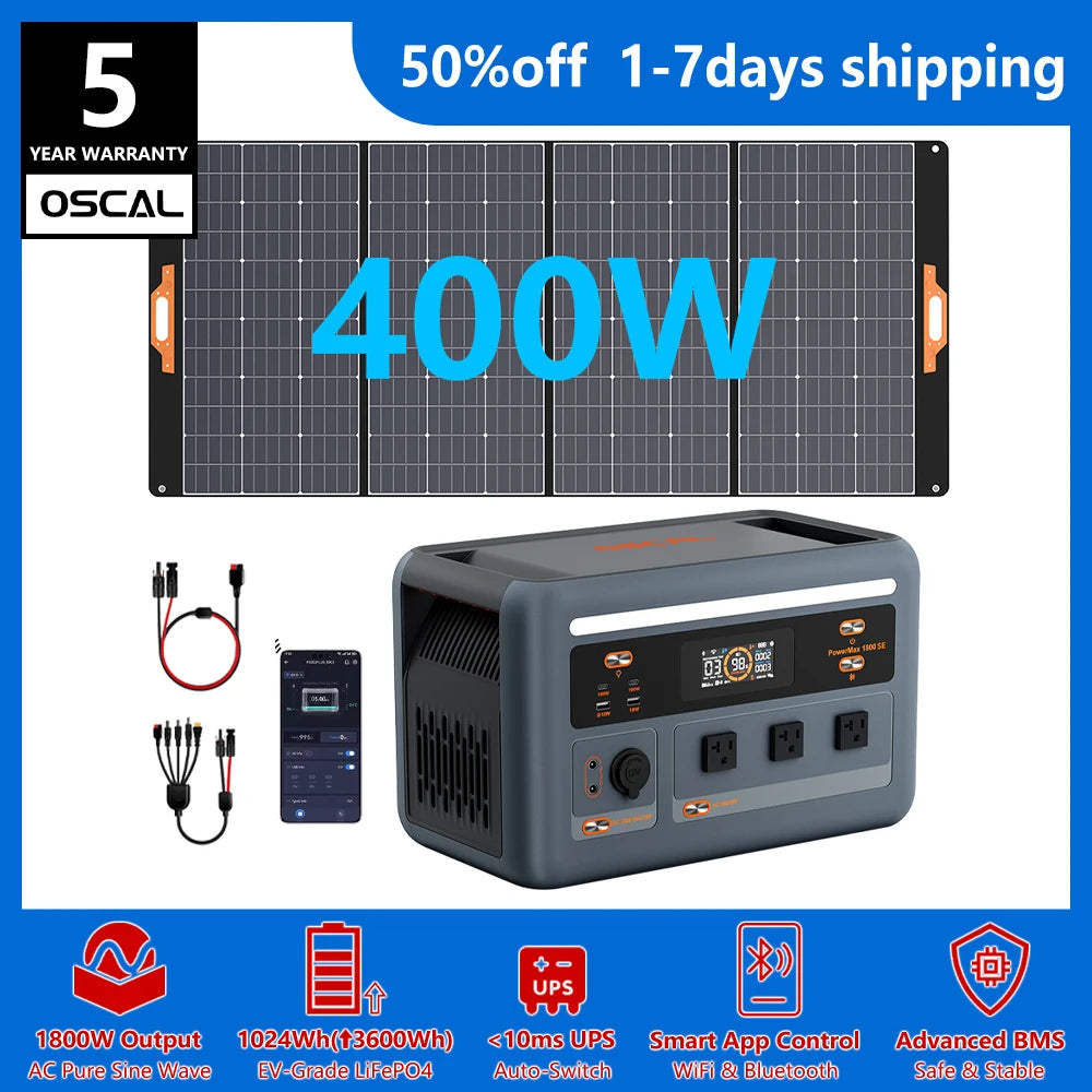 OSCAL PowerMax 1024Wh LiFePO4 Portable Power Station 1800W