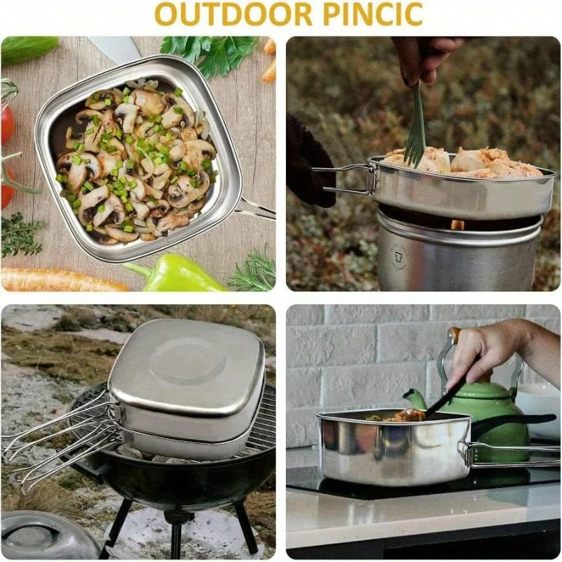 Stainless Steel Camping Cookware Set With Carry Bag