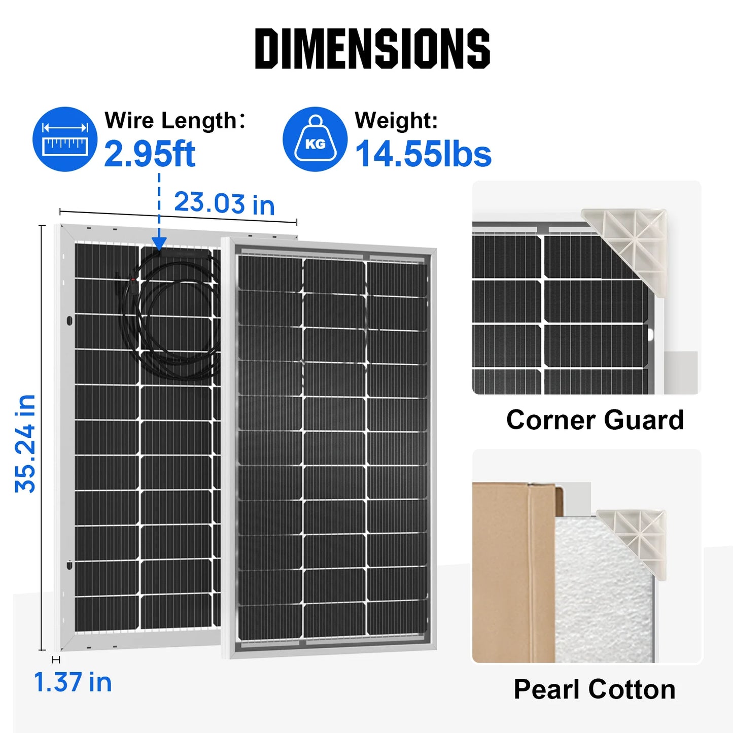 ECO-WORTHY Bifacial 100W 12V Solar Panel Monocrystalline PV Module For RVs