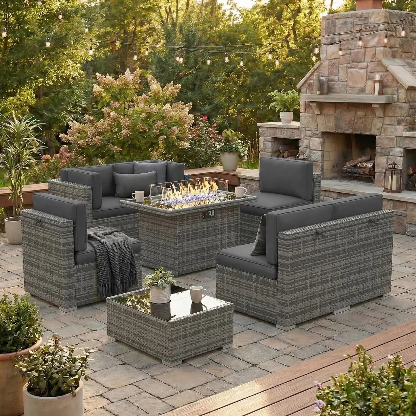 XIAOLANG Outdoor Patio Furniture Set With Gas Fire Pit Table