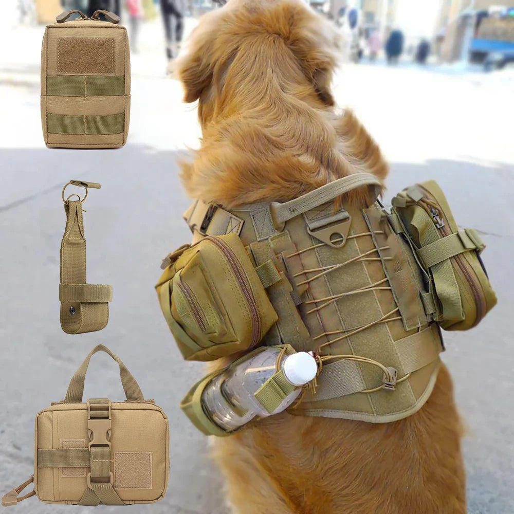 Dog Tactical Bags Set Molle Pouches Belt Attaching Harness For Training