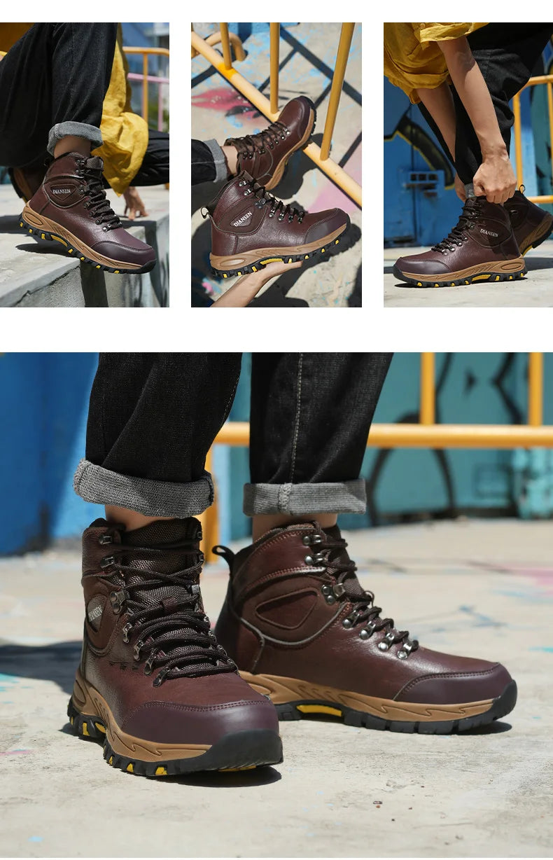 VEIGAR Waterproof Leather Safety Work Boots For Men Indestructible