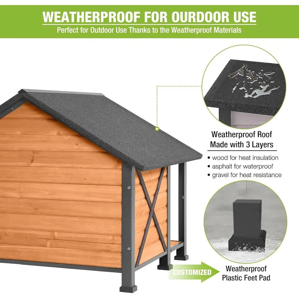 Dog House Outdoor & Indoor Unique All-Around Iron e Dog Kennel or Winter with Raised eet or Small & Medium & Large Dogs,Weatherp