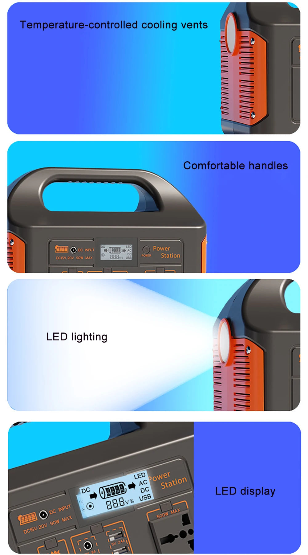 GaiaRay 300W Portable Power Bank Outdoor Power Supply With LED Light