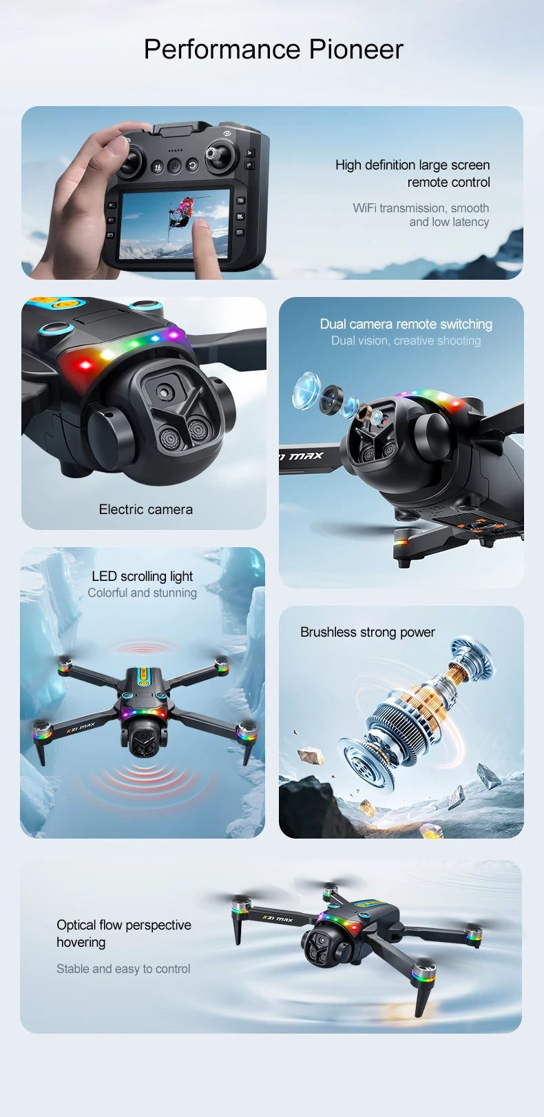ZNLYRION Brushless Motor Foldable RC Drone With Dual Camera