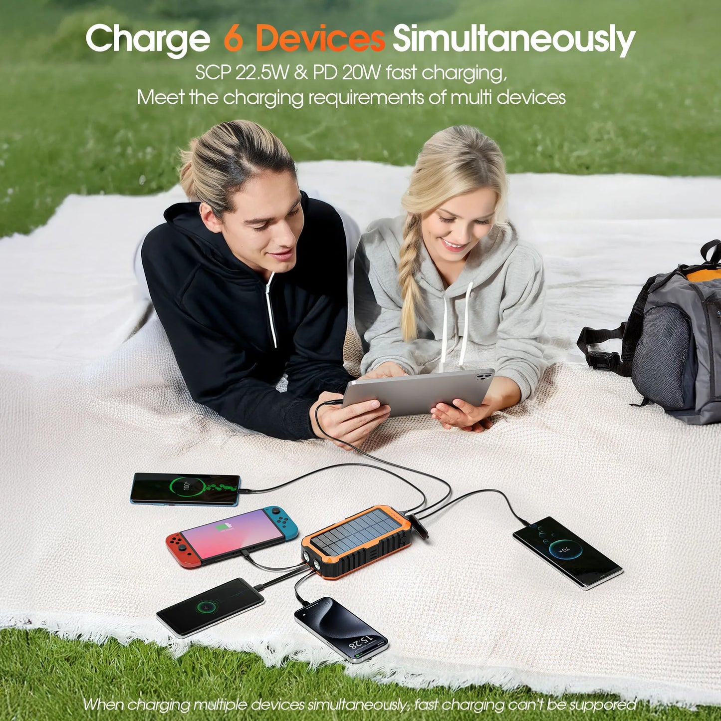 40,000mAh Solar Power Bank With Hand Crank And Built In Cables For Camping