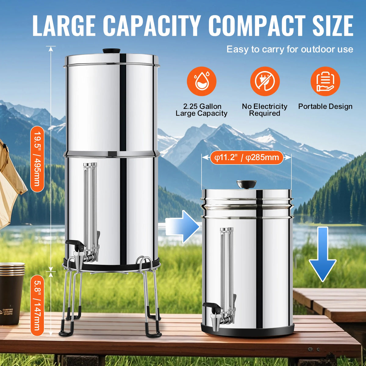 SucceBuy Gravity Fed Stainless Steel Water Filter System