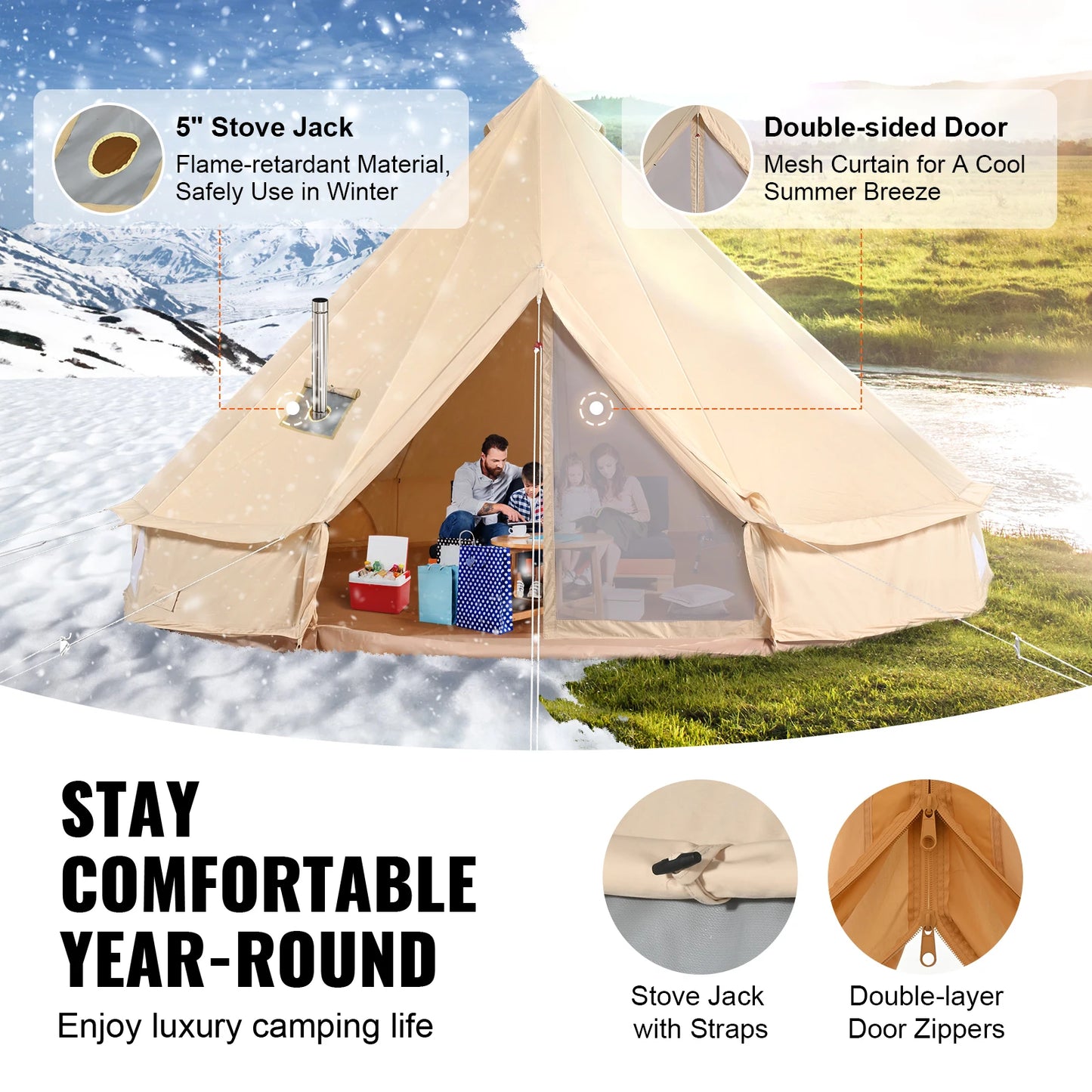 SucceBuy Canvas Bell Tent Camping Holds Up To 8 People